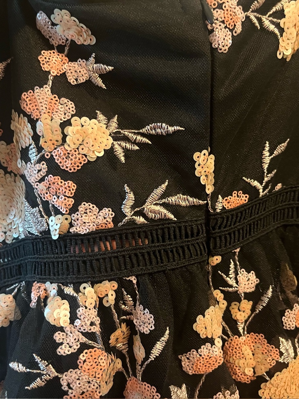 Lulu's Black Floral Embroidered Tiered Dress with Pink Flowers - Picture 3 of 5